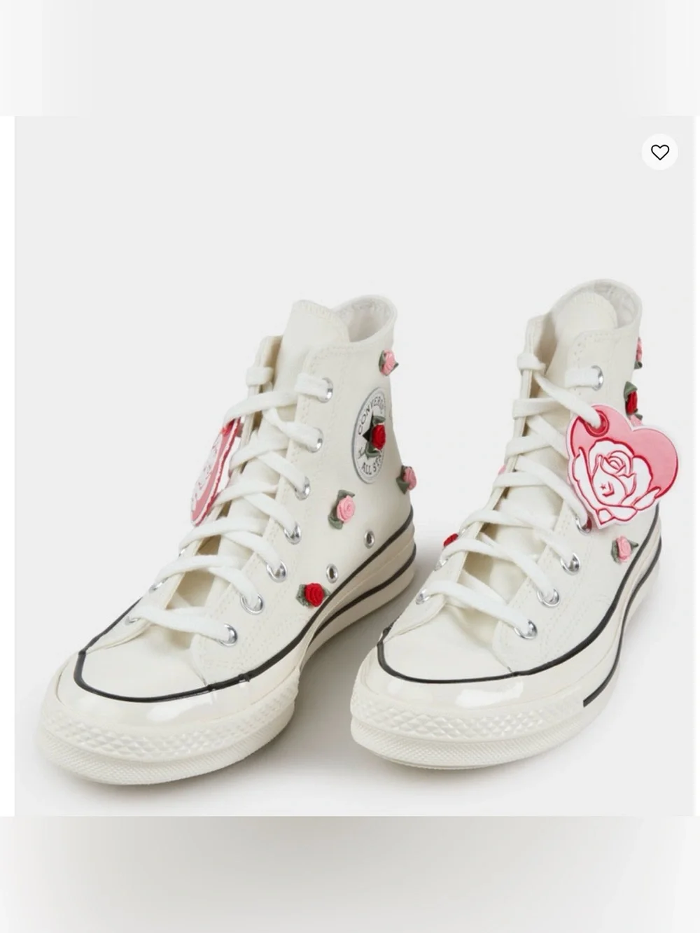 Canvas High-Top Sneakers with Rose Embroidery - White - Picture 2 of 7